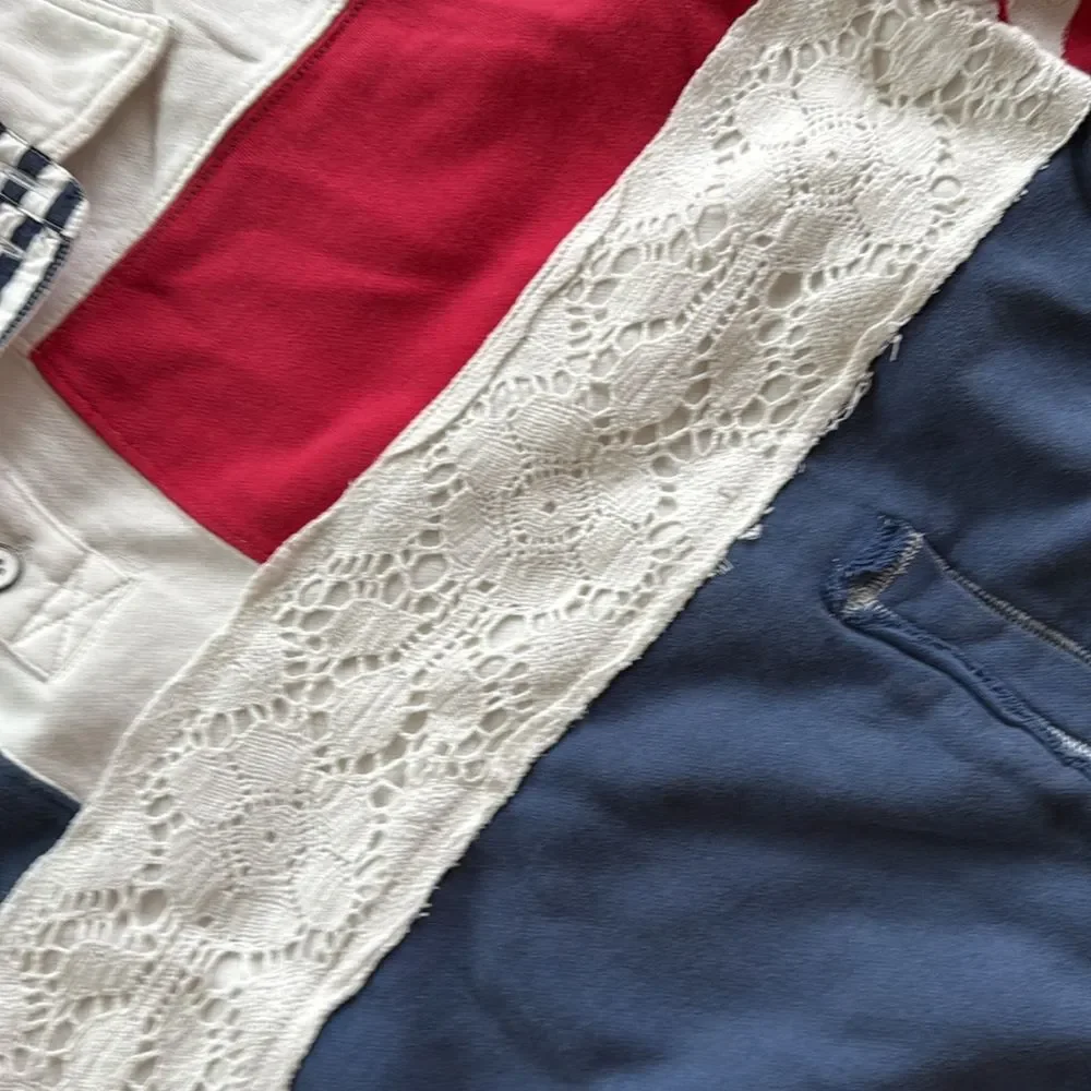 Free People We The Free American Dream Polo Pullover Top Striped
